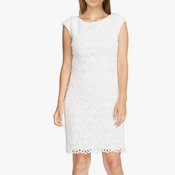 Lauren Ralph Lauren Lace Bateau Neck Sheath Dress White Size 16 NEW - Picture 3 of 8
